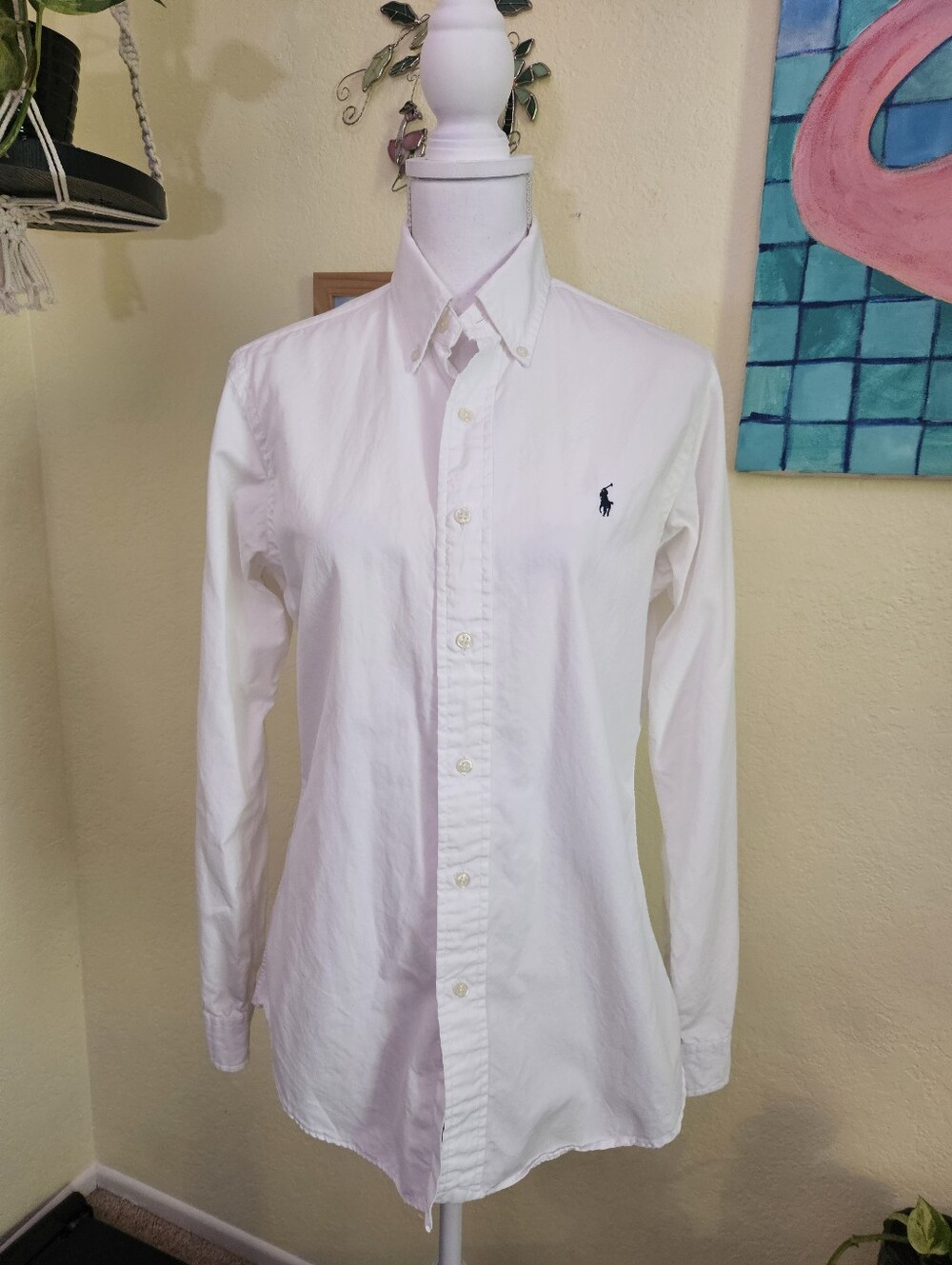 Ralph Lauren White Button-Down Oxford Shirt with Navy Pony Sz S
